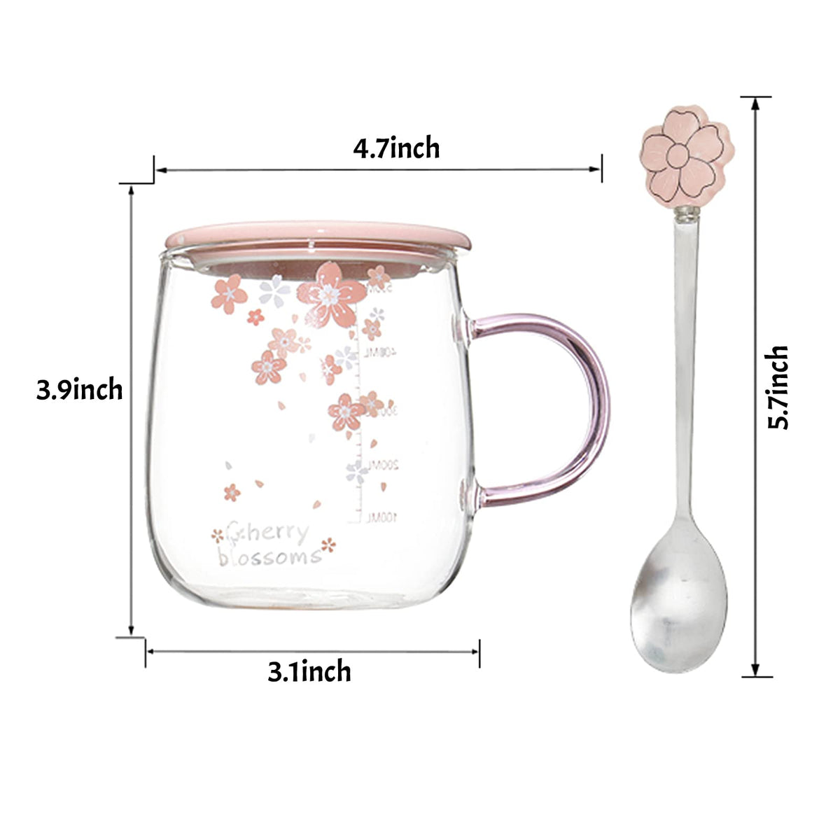 Glass Mug with Lid & Spoon - Cherry Dn