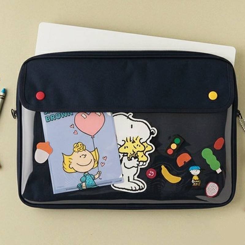 Computer Bag - Snoopy 3 Size 11" 13" 15" White / Navy Blue