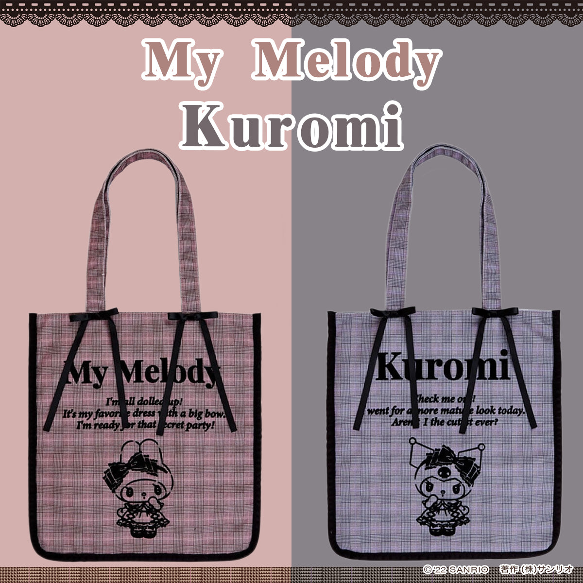 Tote Bag - Sanrio Glen Checker My Melody/Kuromi