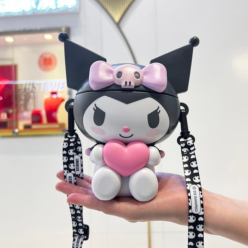 3D Travel Bottle with Straw -  Sanrio Kuromi Holding Heart