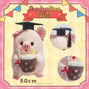 Graduation Plush - Bubble Tea Pig