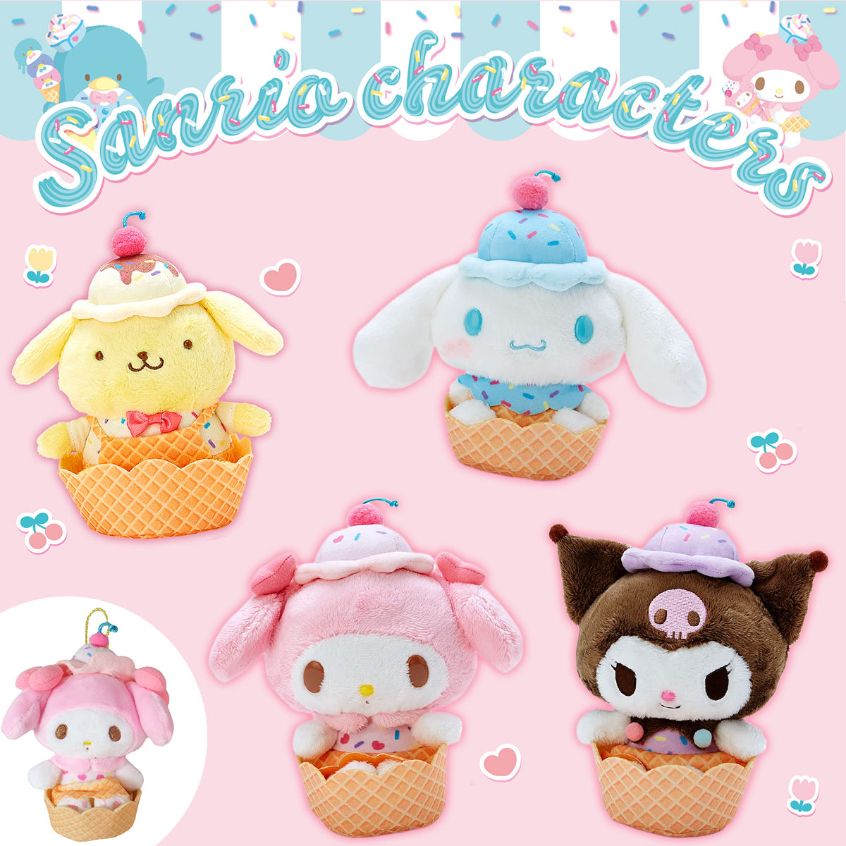 Small Hanging Plush Sanrio Characters Waffle Cup